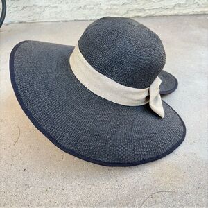 Scala Women Straw Wide Brim Floppy Sun Hat Bow Black Tan Packable Garden O/S